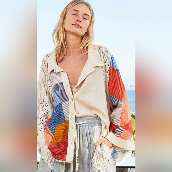 POL Tops - POL Colorful Patchwork Button-Up Top